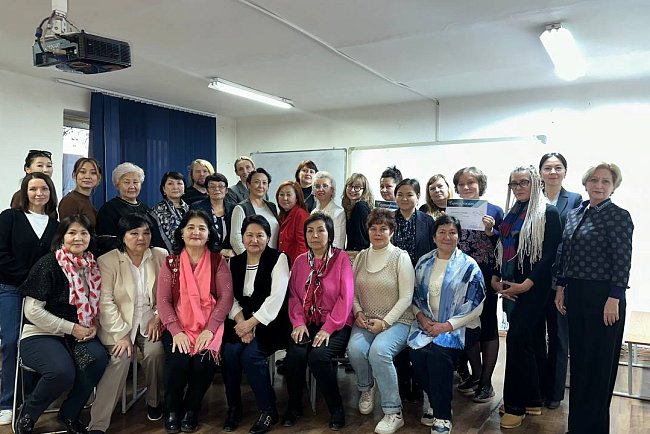 Russian language teachers from universities in Bishkek – together at a communication lesson at KRSU
