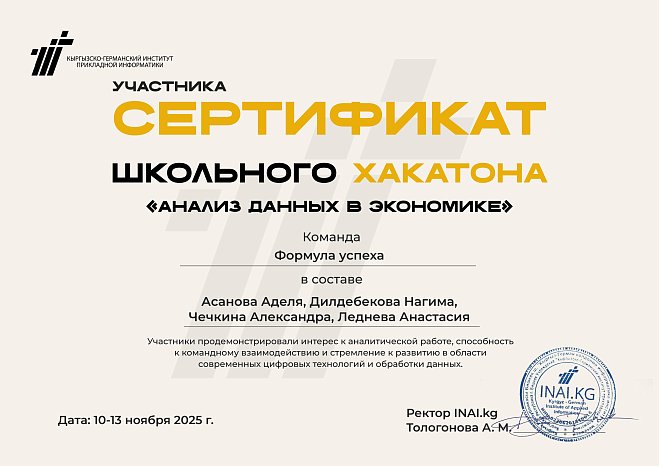 Хакатон «Экономикадагы маалыматтарды талдоо»